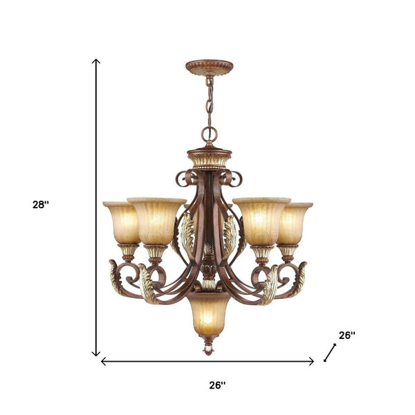 HomeRoots Six Light Dimmable Chandelier with Elegant Shades - Modern Design for Versatile Home Illumination 687859