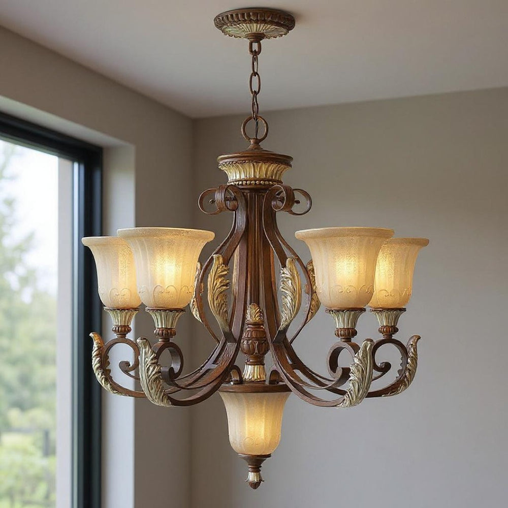HomeRoots Six Light Dimmable Chandelier with Elegant Shades - Modern Design for Versatile Home Illumination 687859