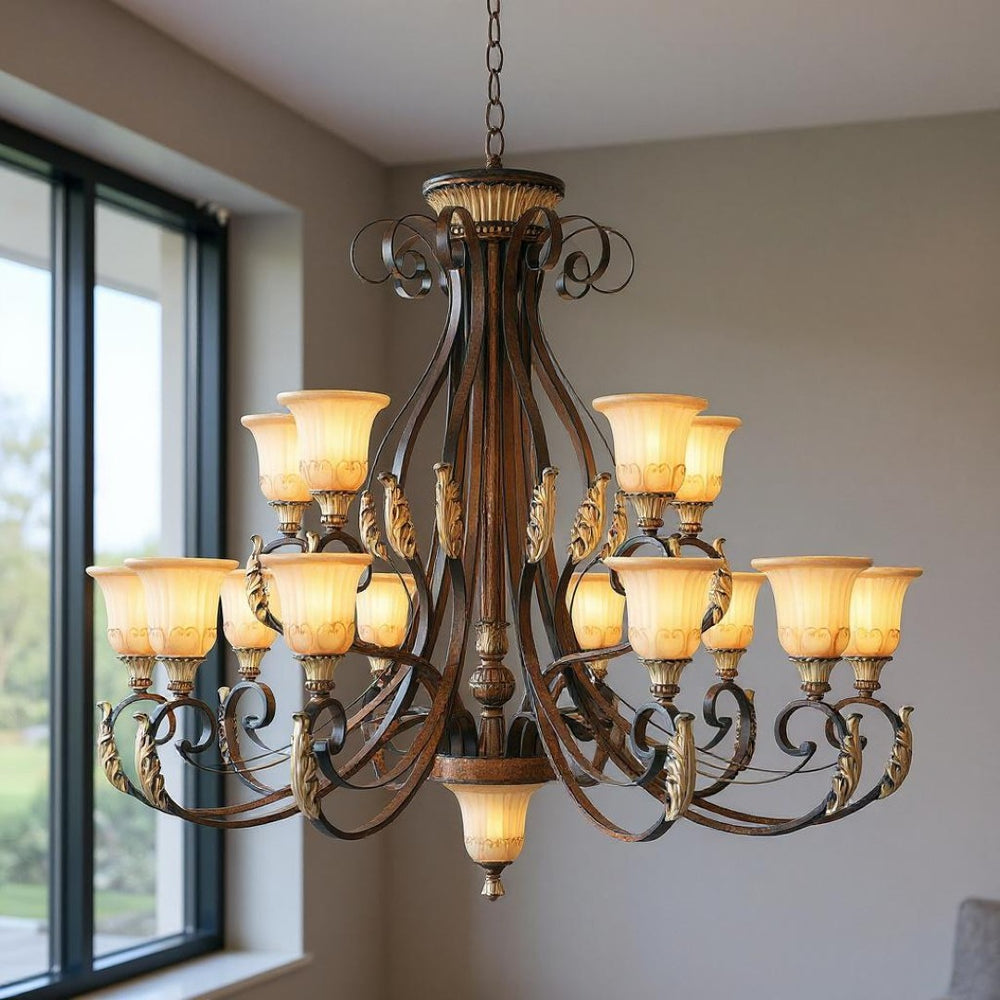 HomeRoots Multi Light Dimmable Chandelier - Elegant Cylindrical Design with Shades for Modern Home Ambiance 687861