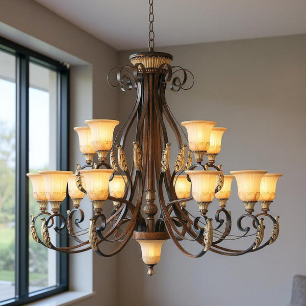 HomeRoots Multi Light Dimmable Chandelier - Elegant Cylindrical Design with Shades for Modern Home Ambiance 687861