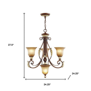 HomeRoots Bronze Four-Light Dimmable Chandelier with Cylinder Shades for Elegant Home Ambiance & Style 687863