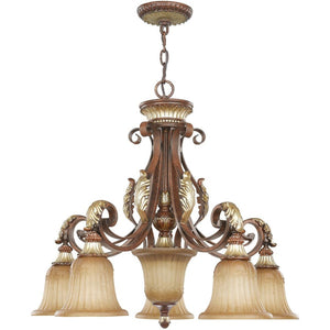 HomeRoots Six Light Dimmable Chandelier – Modern Cylinder Shades for Dining, Living Room, & Entryway Elegance 687864