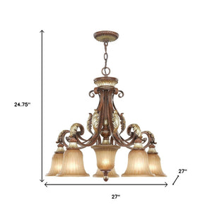 HomeRoots Six Light Dimmable Chandelier – Modern Cylinder Shades for Dining, Living Room, & Entryway Elegance 687864