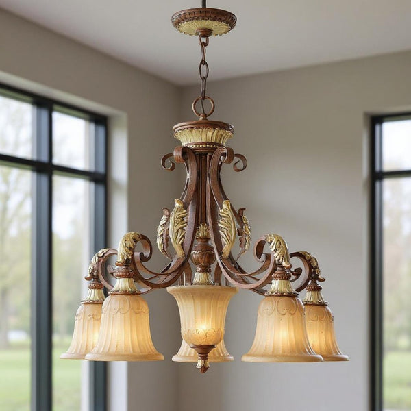 HomeRoots Six Light Dimmable Chandelier – Modern Cylinder Shades for Dining, Living Room, & Entryway Elegance 687864