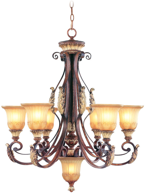 HomeRoots Seven Light Dimmable Chandelier - Modern Cylinder Design with Fabric Shades for Warm Glow & Style 687865