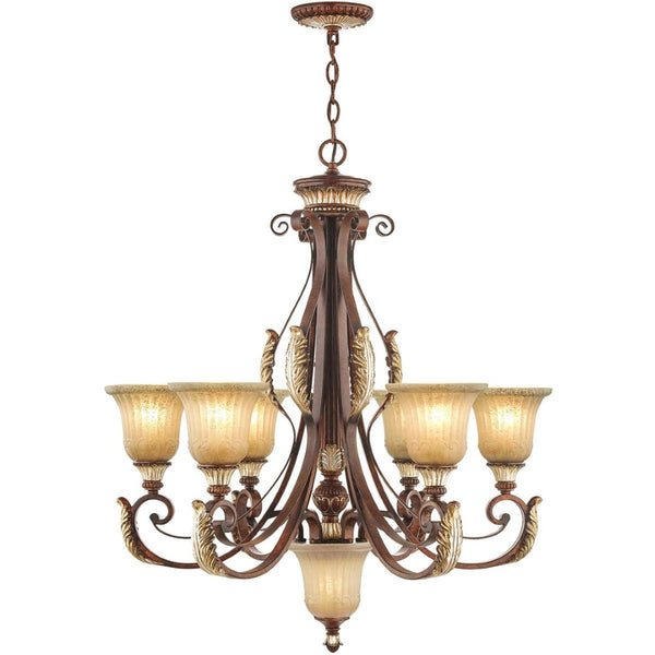 HomeRoots Seven Light Dimmable Chandelier - Modern Cylinder Design with Fabric Shades for Warm Glow & Style 687865