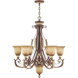 HomeRoots Seven Light Dimmable Chandelier - Modern Cylinder Design with Fabric Shades for Warm Glow & Style 687865