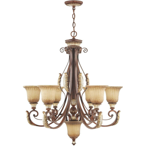 HomeRoots Seven Light Dimmable Chandelier - Modern Cylinder Design with Fabric Shades for Warm Glow & Style 687865