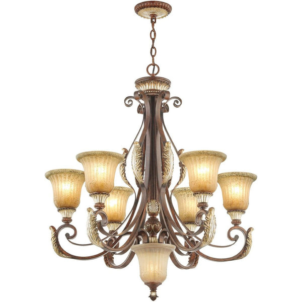 HomeRoots Seven Light Dimmable Chandelier - Modern Cylinder Design with Fabric Shades for Warm Glow & Style 687865