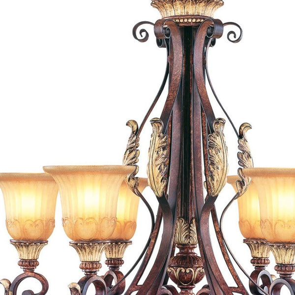 HomeRoots Seven Light Dimmable Chandelier - Modern Cylinder Design with Fabric Shades for Warm Glow & Style 687865