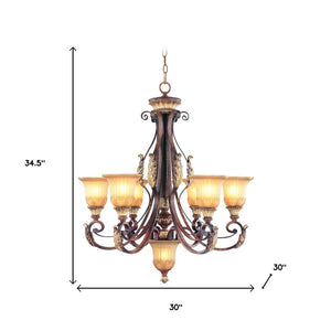 HomeRoots Seven Light Dimmable Chandelier - Modern Cylinder Design with Fabric Shades for Warm Glow & Style 687865