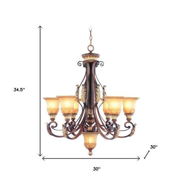 HomeRoots Seven Light Dimmable Chandelier - Modern Cylinder Design with Fabric Shades for Warm Glow & Style 687865