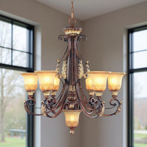HomeRoots Seven Light Dimmable Chandelier - Modern Cylinder Design with Fabric Shades for Warm Glow & Style 687865