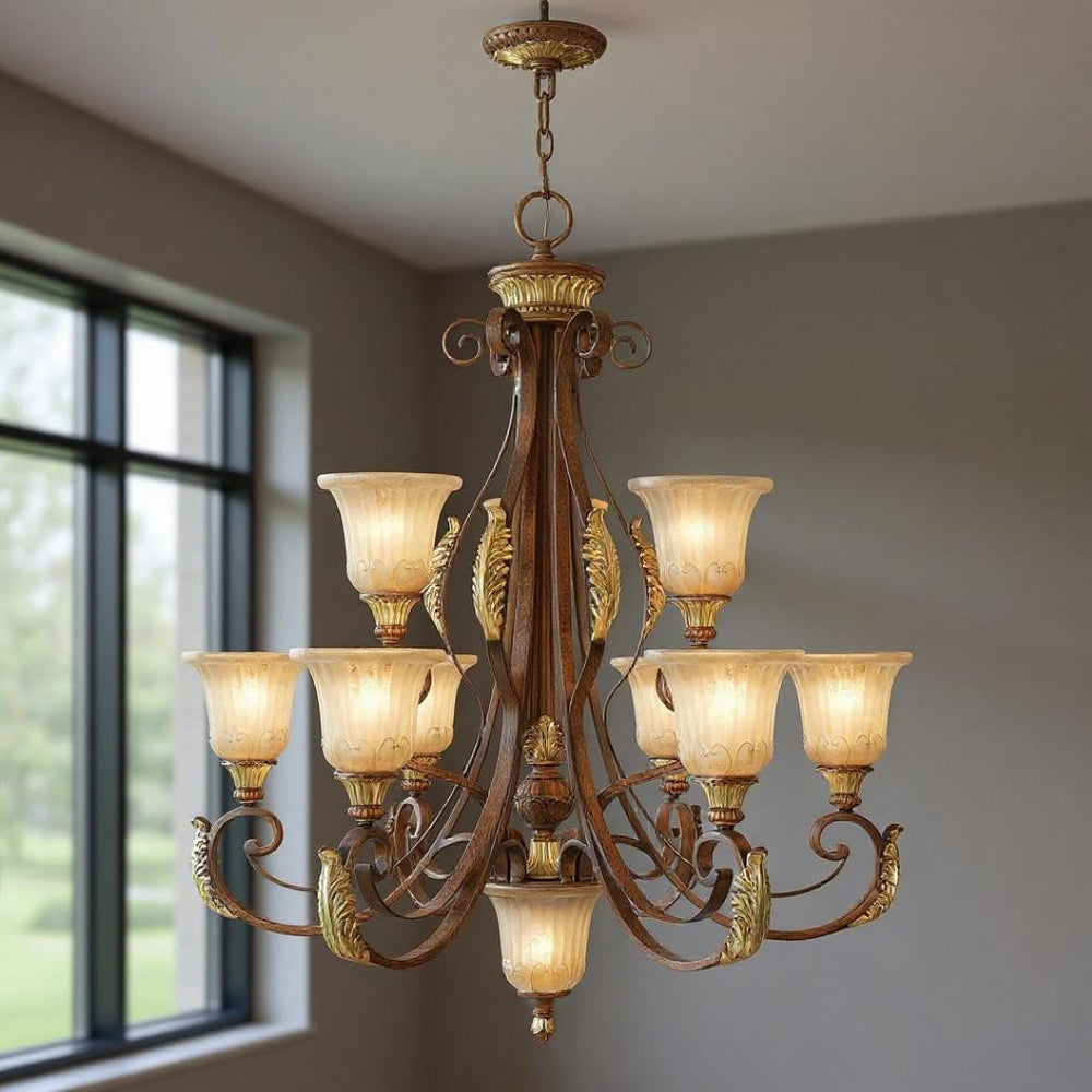HomeRoots Ten Light Dimmable Chandelier - Modern Cylinder Design with Adjustable Brightness for Stylish Spaces 687866