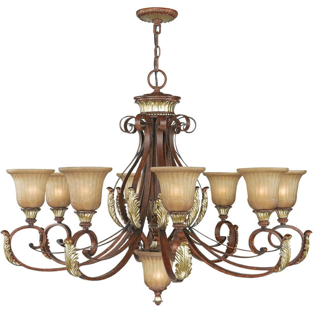 HomeRoots Bronze Nine-Light Dimmable Chandelier with Elegant Cylindrical Shades for Stylish Home Ambiance 687868