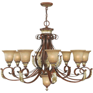 HomeRoots Bronze Nine-Light Dimmable Chandelier with Elegant Cylindrical Shades for Stylish Home Ambiance 687868