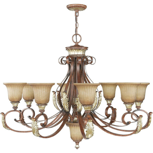HomeRoots Bronze Nine-Light Dimmable Chandelier with Elegant Cylindrical Shades for Stylish Home Ambiance 687868