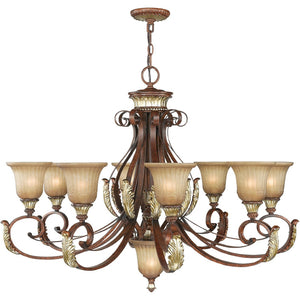 HomeRoots Bronze Nine-Light Dimmable Chandelier with Elegant Cylindrical Shades for Stylish Home Ambiance 687868