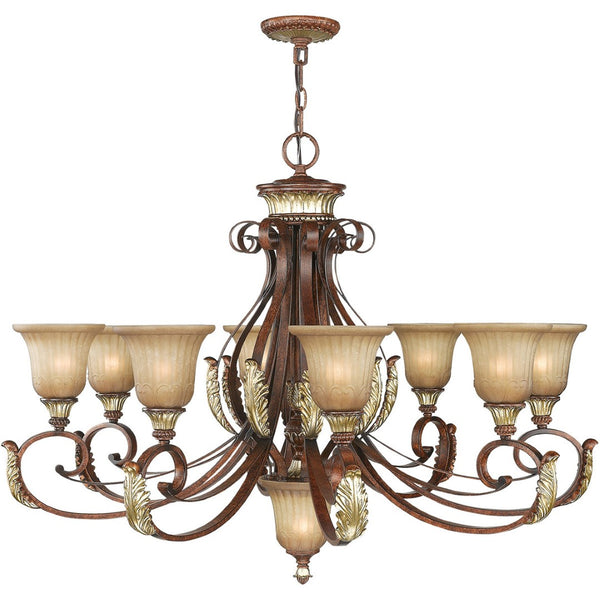 HomeRoots Bronze Nine-Light Dimmable Chandelier with Elegant Cylindrical Shades for Stylish Home Ambiance 687868