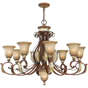 HomeRoots Bronze Nine-Light Dimmable Chandelier with Elegant Cylindrical Shades for Stylish Home Ambiance 687868