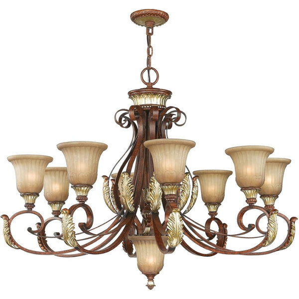 HomeRoots Bronze Nine-Light Dimmable Chandelier with Elegant Cylindrical Shades for Stylish Home Ambiance 687868