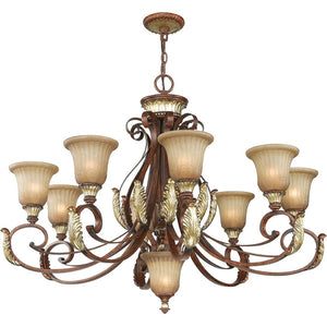 HomeRoots Bronze Nine-Light Dimmable Chandelier with Elegant Cylindrical Shades for Stylish Home Ambiance 687868