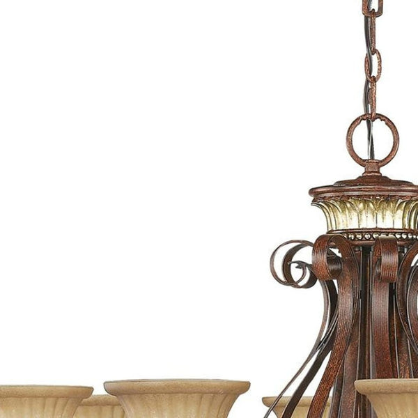HomeRoots Bronze Nine-Light Dimmable Chandelier with Elegant Cylindrical Shades for Stylish Home Ambiance 687868