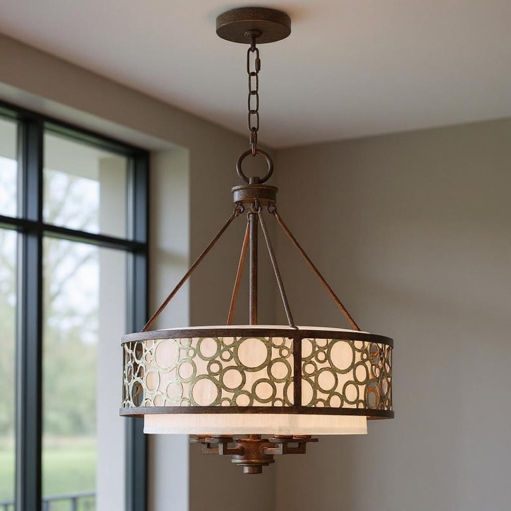 HomeRoots Five Light Dimmable Chandelier - Modern Steel Shades for Stylish Ambiance in Any Room Space 687869