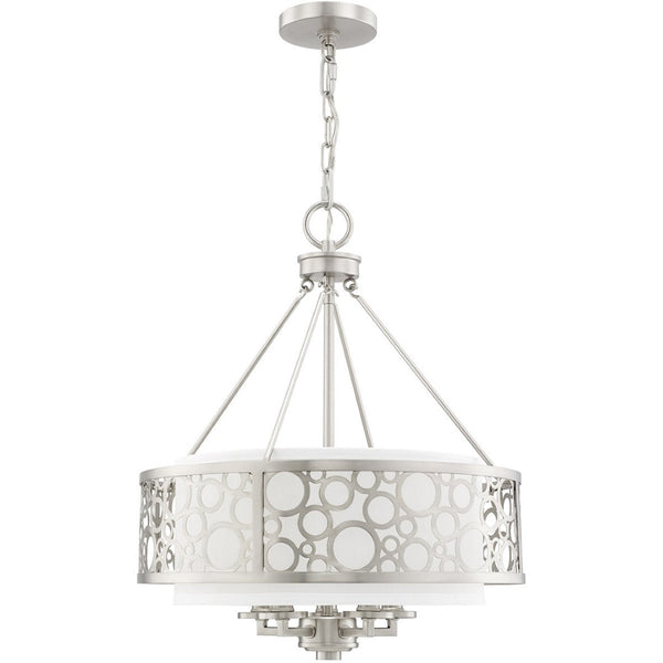 HomeRoots Nickel Five-Light Dimmable Chandelier - Elegant Cylinder Design for Versatile Home Illumination 687870