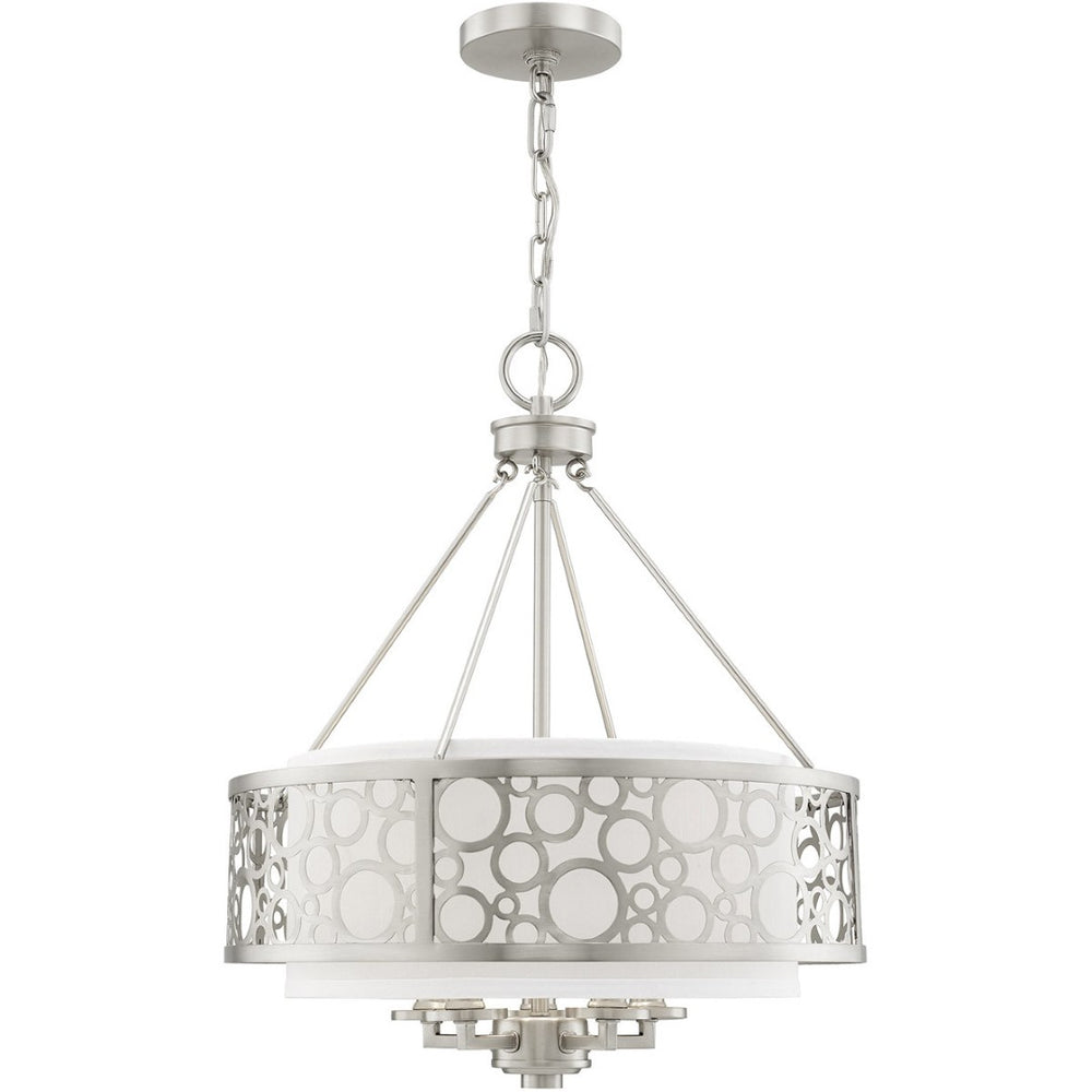 HomeRoots Nickel Five-Light Dimmable Chandelier - Elegant Cylinder Design for Versatile Home Illumination 687870