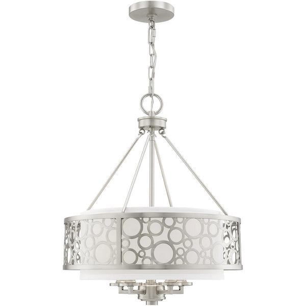 HomeRoots Nickel Five-Light Dimmable Chandelier - Elegant Cylinder Design for Versatile Home Illumination 687870