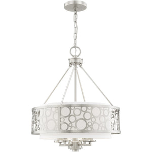 HomeRoots Nickel Five-Light Dimmable Chandelier - Elegant Cylinder Design for Versatile Home Illumination 687870