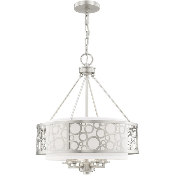 HomeRoots Nickel Five-Light Dimmable Chandelier - Elegant Cylinder Design for Versatile Home Illumination 687870