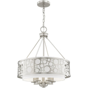 HomeRoots Nickel Five-Light Dimmable Chandelier - Elegant Cylinder Design for Versatile Home Illumination 687870