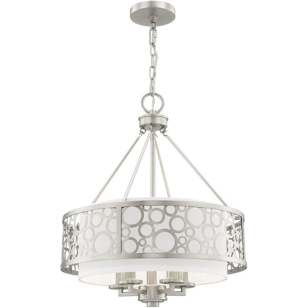 HomeRoots Nickel Five-Light Dimmable Chandelier - Elegant Cylinder Design for Versatile Home Illumination 687870