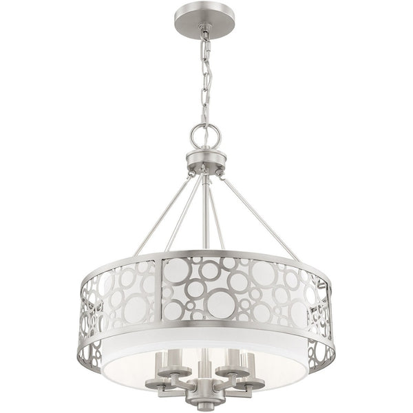 HomeRoots Nickel Five-Light Dimmable Chandelier - Elegant Cylinder Design for Versatile Home Illumination 687870