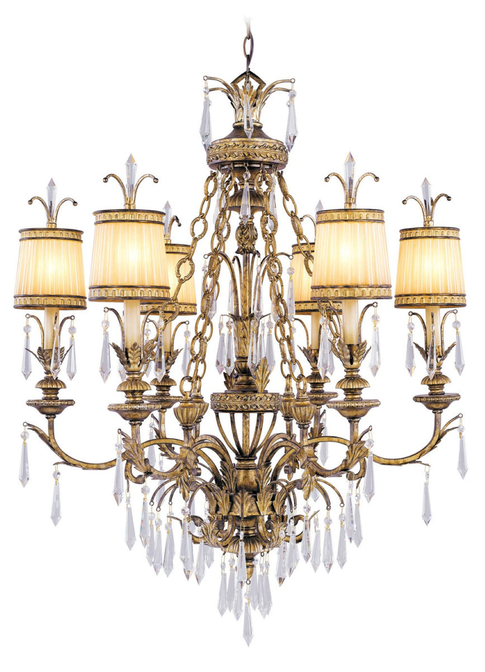 HomeRoots Gold Six-Light Dimmable Chandelier with Cylinder Shades – Elegant Modern Fixture for Any Space 687871