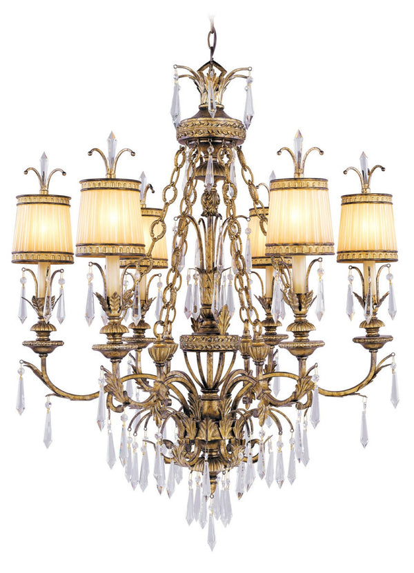 HomeRoots Gold Six-Light Dimmable Chandelier with Cylinder Shades – Elegant Modern Fixture for Any Space 687871