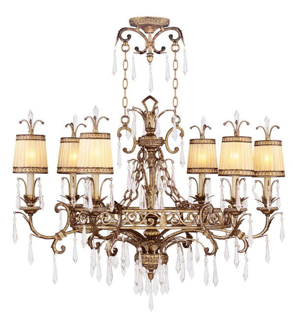 HomeRoots Gold Elegant Six-Light Dimmable Chandelier with Cylinder Shades for Luxurious Home Lighting Decor 687872