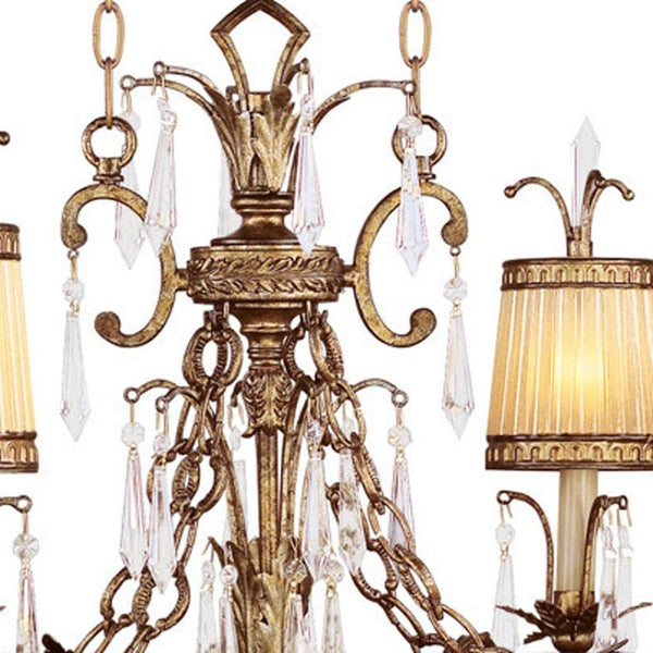 HomeRoots Gold Elegant Six-Light Dimmable Chandelier with Cylinder Shades for Luxurious Home Lighting Decor 687872