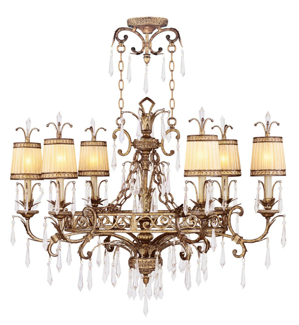 HomeRoots Gold Elegant Six-Light Dimmable Chandelier with Cylinder Shades for Luxurious Home Lighting Decor 687872