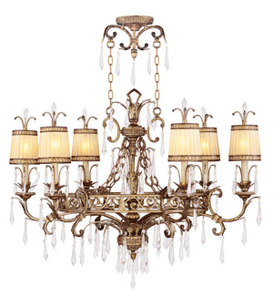 HomeRoots Gold Elegant Six-Light Dimmable Chandelier with Cylinder Shades for Luxurious Home Lighting Decor 687872