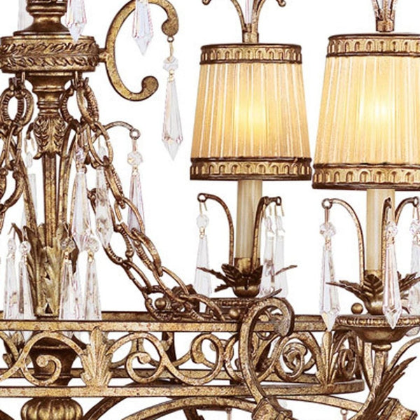 HomeRoots Gold Elegant Six-Light Dimmable Chandelier with Cylinder Shades for Luxurious Home Lighting Decor 687872