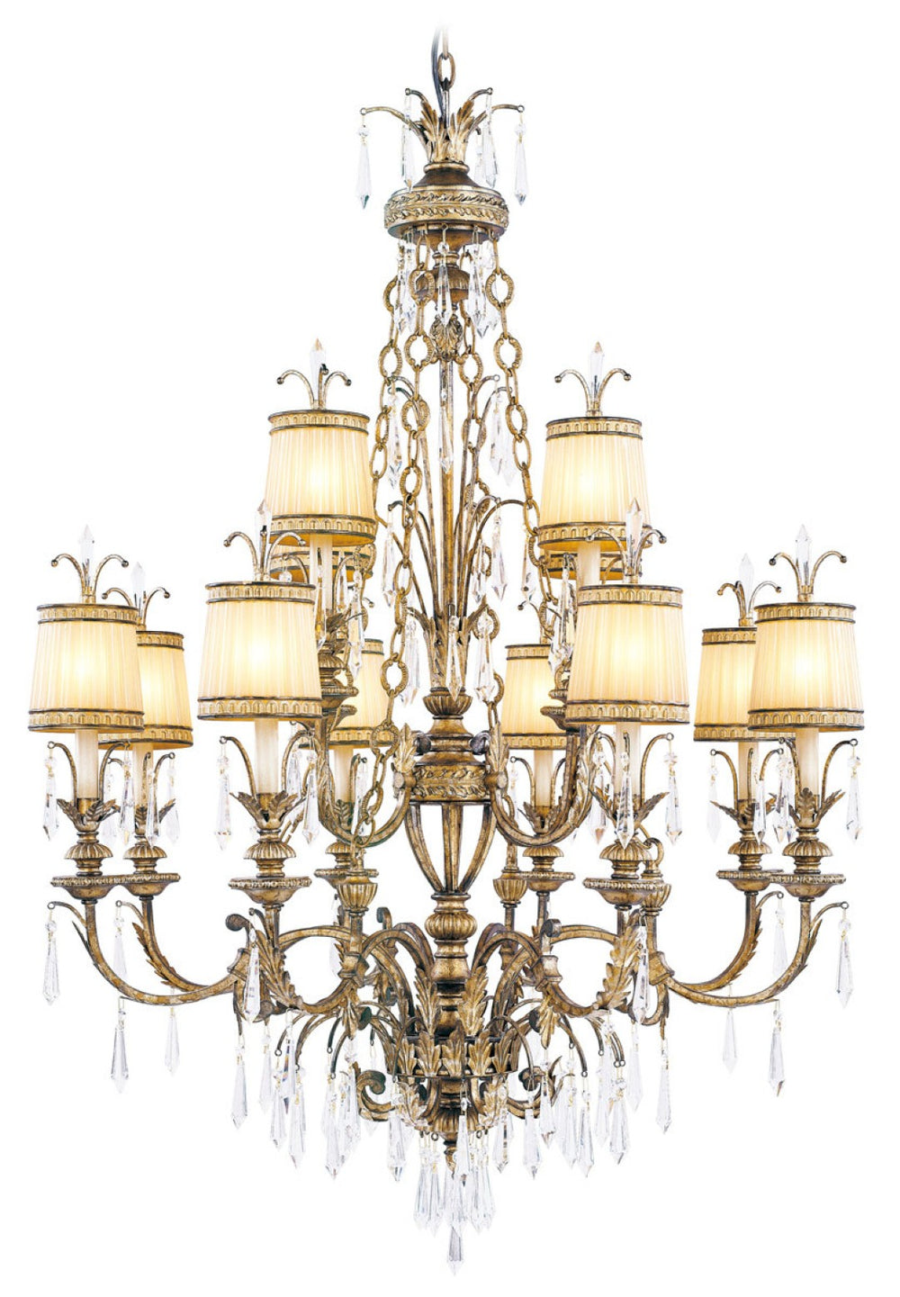 HomeRoots Gold Twelve-Light Dimmable Chandelier – Elegant Modern Design with Shades for Stunning Interiors 687873
