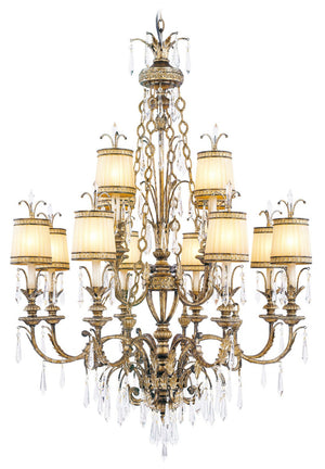 HomeRoots Gold Twelve-Light Dimmable Chandelier – Elegant Modern Design with Shades for Stunning Interiors 687873