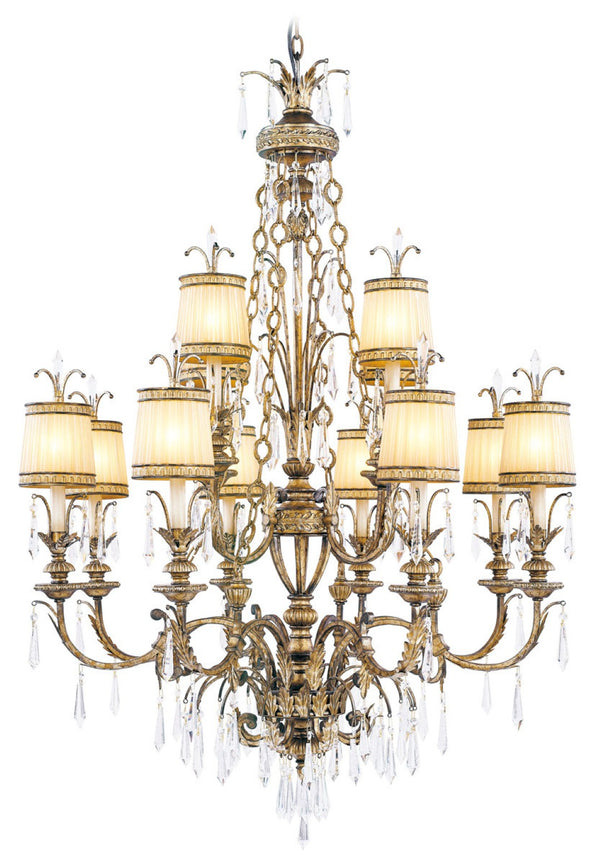 HomeRoots Gold Twelve-Light Dimmable Chandelier – Elegant Modern Design with Shades for Stunning Interiors 687873