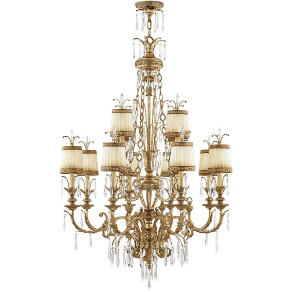 HomeRoots Gold Twelve-Light Dimmable Chandelier – Elegant Modern Design with Shades for Stunning Interiors 687873