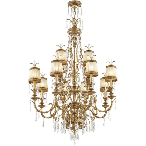 HomeRoots Gold Twelve-Light Dimmable Chandelier – Elegant Modern Design with Shades for Stunning Interiors 687873