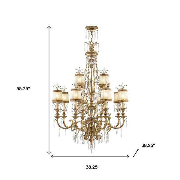 HomeRoots Gold Twelve-Light Dimmable Chandelier – Elegant Modern Design with Shades for Stunning Interiors 687873