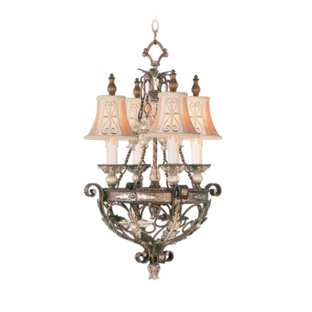 HomeRoots Bronze Four-Light Dimmable Chandelier with Cream Shades - Elegant Metal Lighting for Any Space 687875